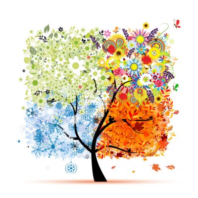 Vier seizoenen - lente, zomer, herfst, winter. Kunst boom