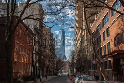 Fotobehang View of One World Trade Center from Soho in New York City on a warm winter morning