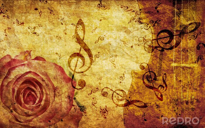 Fotobehang Vintage achtergrond met roos en notities