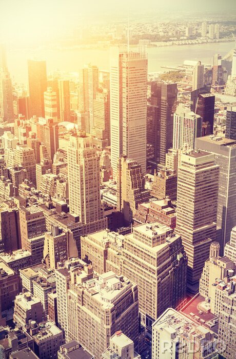 Fotobehang Vintage afgezwakt zonsondergang over Manhattan, New York.