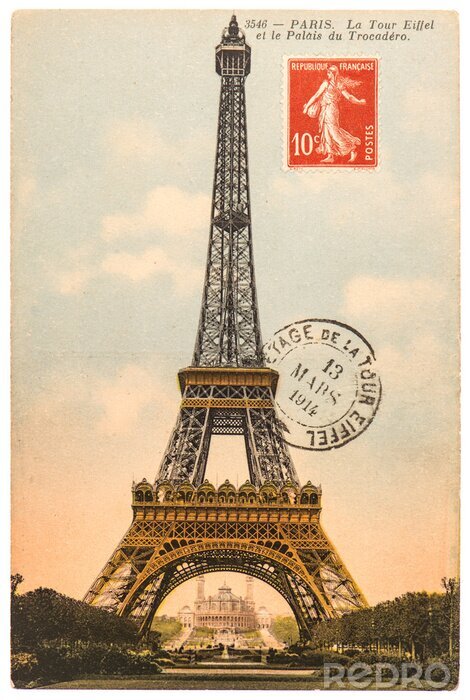 Fotobehang Vintage ansichtkaart met Parijs