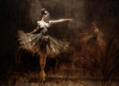 Fotobehang Vintage ballerina- en plantensilhouetten