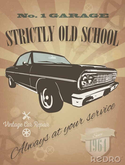Fotobehang Vintage Car Garage Poster
