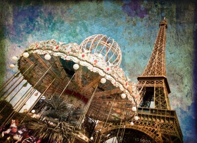 Fotobehang Vintage carrousel en Eiffeltoren in Parijs