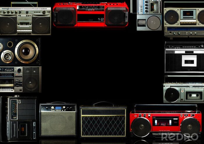Fotobehang Vintage frame van radio boombox van de jaren 80