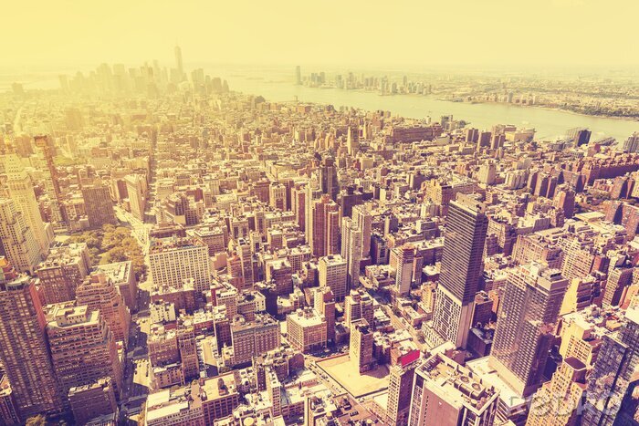 Fotobehang Vintage gefilterde afbeelding van zonsondergang over Manhattan, USA.