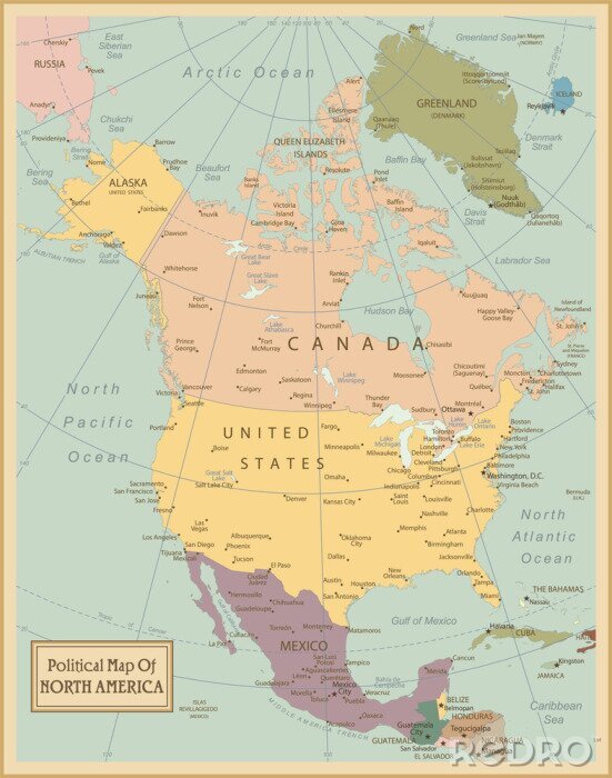 Fotobehang Vintage kaart van Noord-Amerika