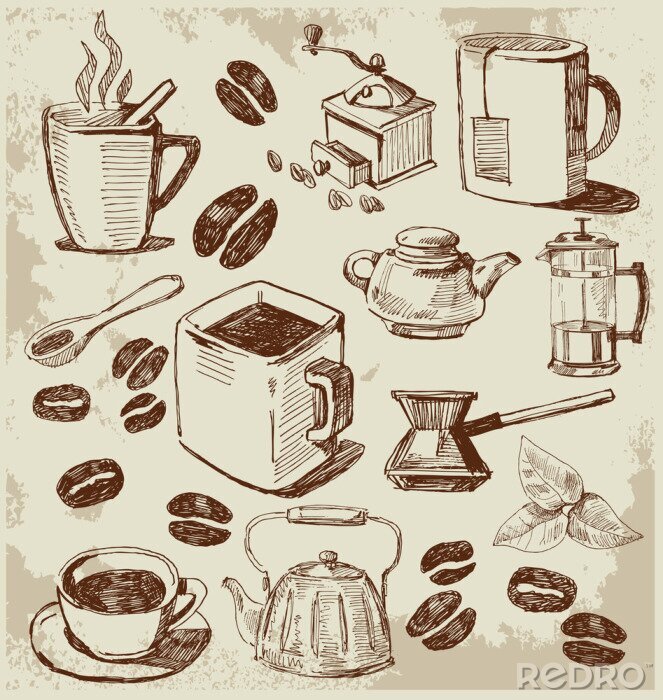 Fotobehang Vintage koffie-elementen