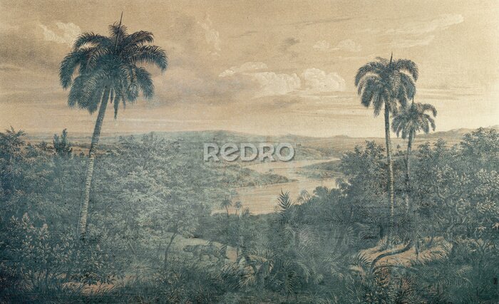 Fotobehang Vintage landschap met palmbomen