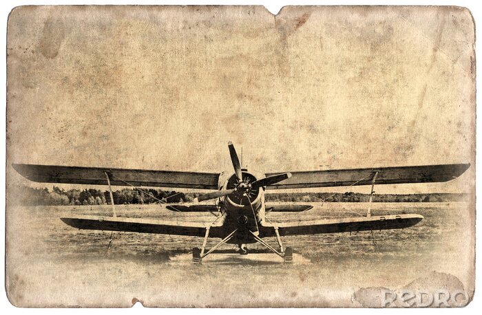 Fotobehang Vintage militaire postkaart geïsoleerd, oude tweedekker