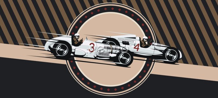 Fotobehang Vintage vector cars in race.