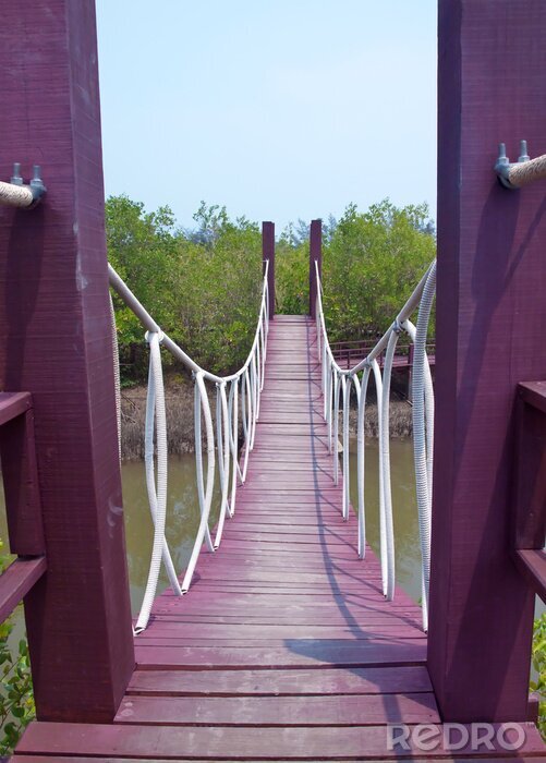 Fotobehang Violette houten hangbrug