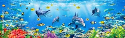 Fotobehang Vissen 3D kleurrijk zeebodemlandschap