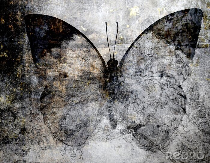 Fotobehang Vlinder op een retro afbeelding