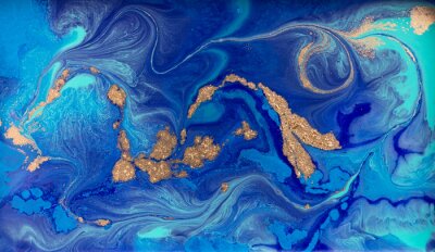 Fotobehang Vloeiend blauw geel marmer