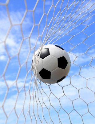 Voetbal 3D in het net van het doel