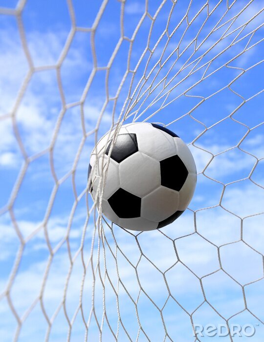 Fotobehang Voetbal 3D in het net van het doel
