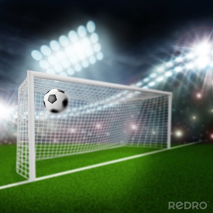 Fotobehang Voetbal dat in het net valt