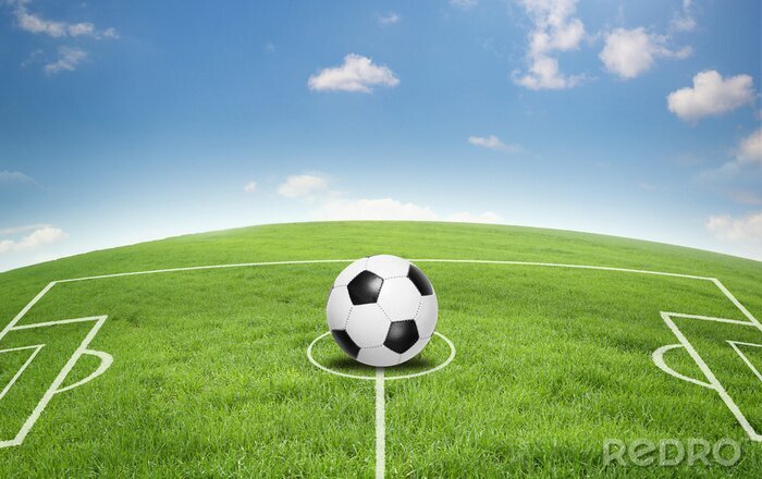 Fotobehang Voetbal op een zonnig veld