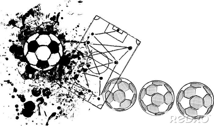 Fotobehang Voetbal / Voetbal ontwerp sjabloon, gratis exemplaar ruimte, B / W vector illu