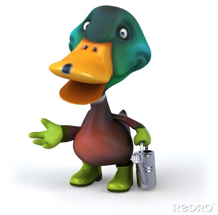 Fotobehang Vogel in rubberlaarzen en met een gieter