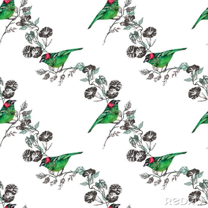 Fotobehang vogel, tropisch, palm, waterverf, ananas, patroon, behang, toekan