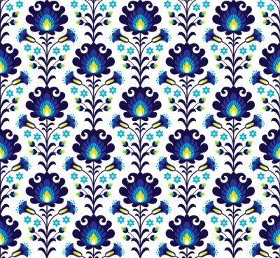 Fotobehang Volkspatroon met blauwe bloemen
