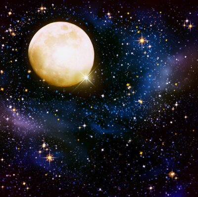 Fotobehang Volle maan aan de nachtelijke hemel