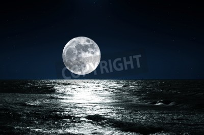 Fotobehang Volle maan boven het water