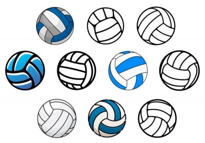 Volleyball balls in outline and cartoon style