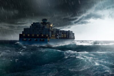 Fotobehang Vrachtschip in een Onweer