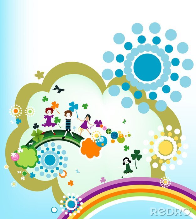 Fotobehang Vreugdevol land met kinderen