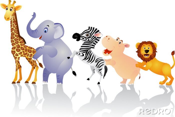 Fotobehang Vriendelijke dieren gerangschikt in een string