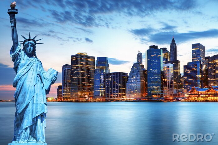 Fotobehang Vrijheidsbeeld en skyline van New York City