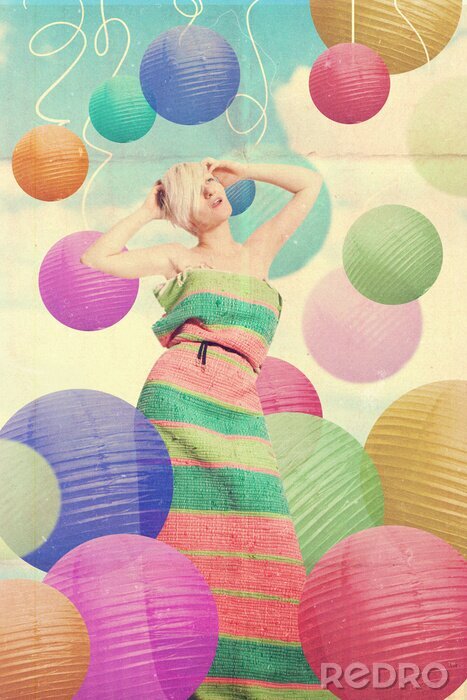 Fotobehang Vrouw en gekleurde ballen