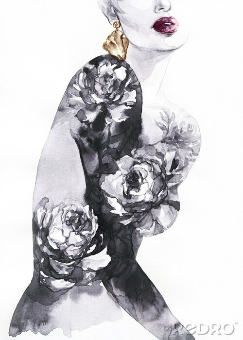 Fotobehang Vrouw in een bloemenjurk