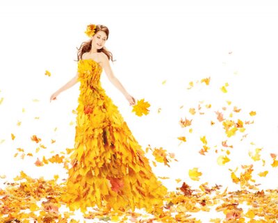 Fotobehang Vrouw in een jurk van bladeren