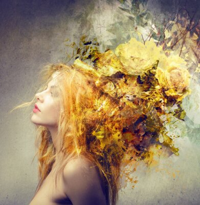 Fotobehang Vrouw met abstract kapsel