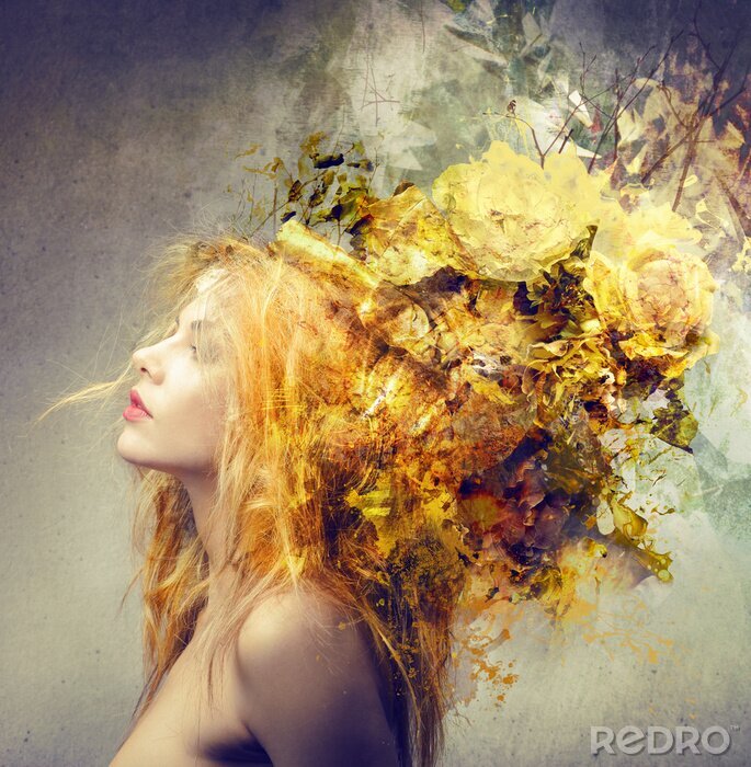 Fotobehang Vrouw met abstract kapsel