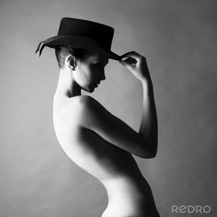 Fotobehang Vrouw met een naakte hoed