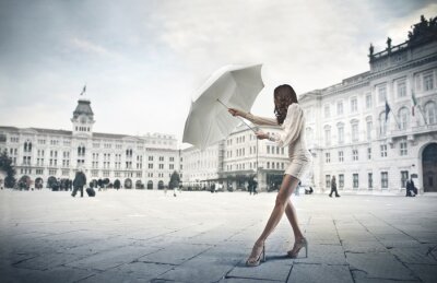 Fotobehang Vrouw met een paraplu