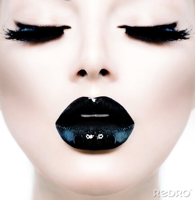 Fotobehang Vrouw met zwarte lippen