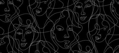 Fotobehang Vrouwelijke abstracte gezichten op een zwarte achtergrond