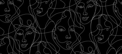 Fotobehang Vrouwelijke abstracte gezichten op een zwarte achtergrond