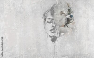 Fotobehang Vrouwengezicht met een bloem