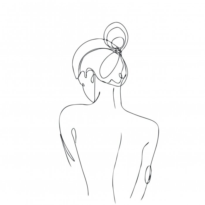 Fotobehang Vrouwenlichaam van achteren in lijntekeningenstijl