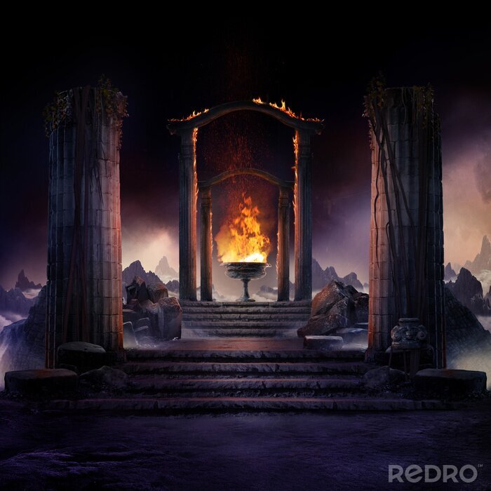 Fotobehang Vuurtempel in fantasiestijl