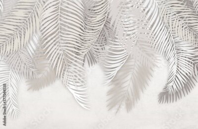 Fotobehang Wallpaper palm leaves on a concrete background