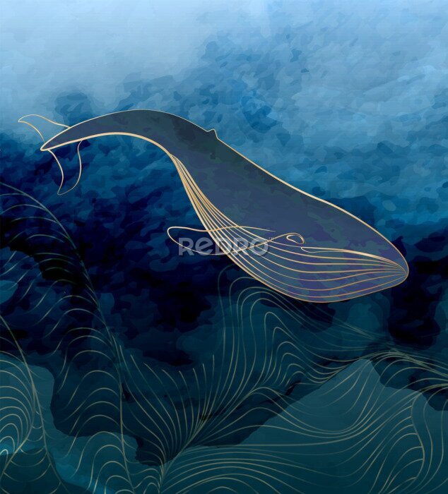 Fotobehang Walvis onderwater kunst illustratie