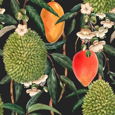 Fotobehang Watercolor durian tropical vector seamless pattern